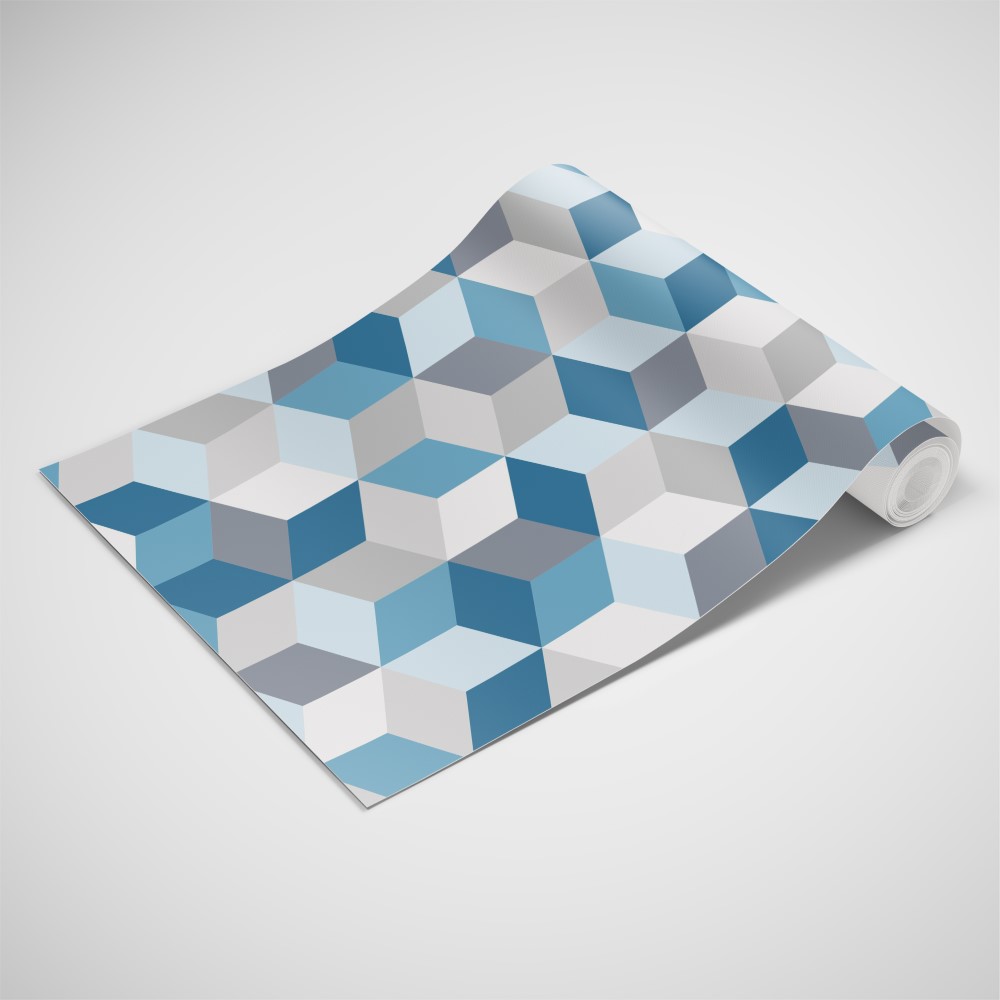 Papel de Parede Adesivo Geométrico Cubos Azul