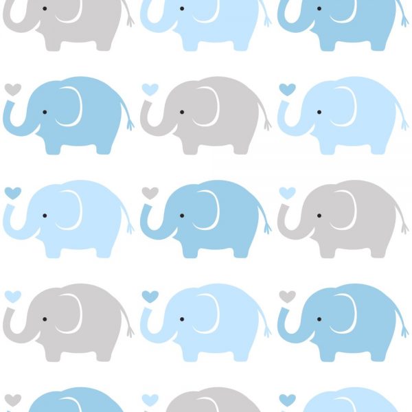 Papel de Parede Adesivo Infantil Elefantes Azul e Cinza